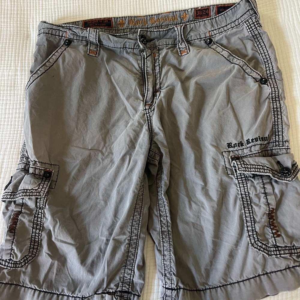 Rock Revival Gray Cargo Shorts for Men